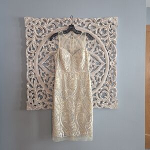 Vince Camuto Ivory and silver sequined cocktail dress.  Size 4